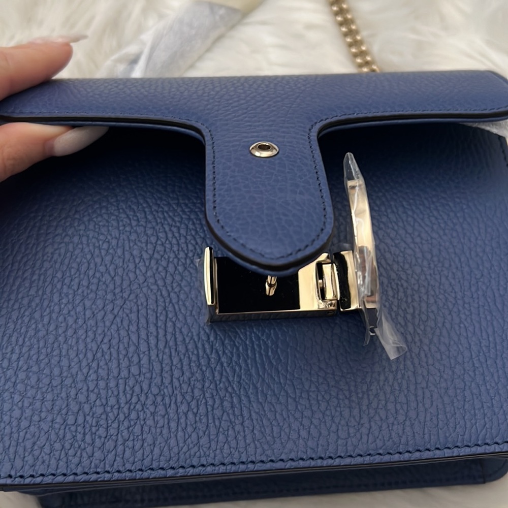 💯% Auth Gucci Interlocking GG Crossbody Bag Blue Leather NEW - Picture 12 of 12